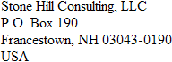 Stone Hill Consulting, LLC; Post Office Box 190; Francestown, New Hampshire, 0 3 0 4 3